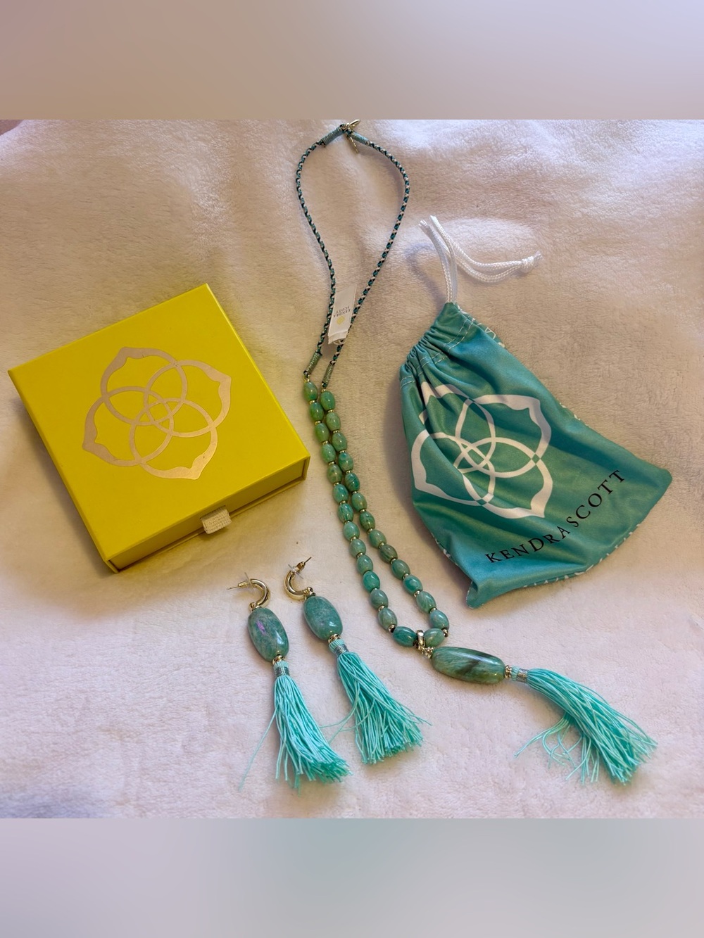 Kendra Scott Turquoise Beaded Necklace with Tasseland Earrings Set